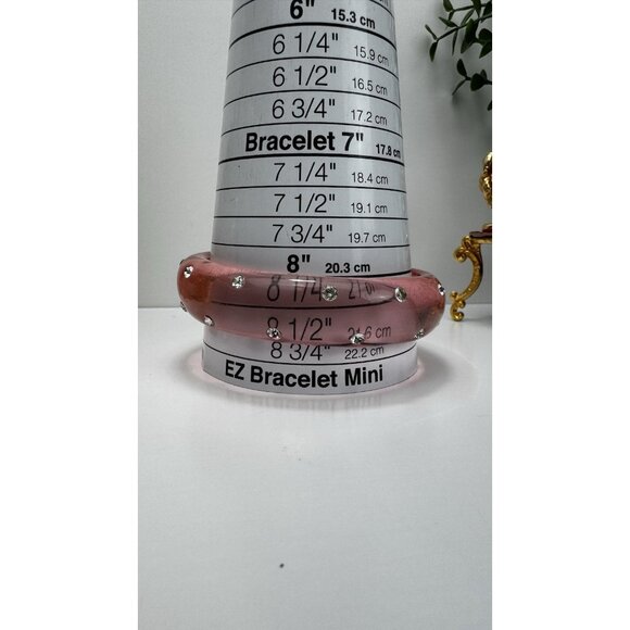 Vintage Old Pink Lucite Bangle Bracelet 8.5” Rhinestone Studded Retro Style - Picture 5 of 8